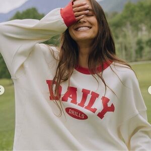 Daily Drills Oversized Crewneck Thermal Red Cream XS/S